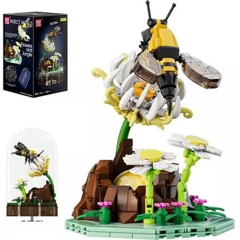 MOULD KING 10104 Набор для сборки коллекции насекомых пчел с музыкальной коробкой для показа рождественских украшений в подарок 10104