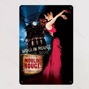 Moulin Rouge 2001 Film Art Metal Poster Sign Vintage Iron Wall Decor для дома, бара, кафе, офиса, гаража, уникальная идея подарка для фанатов красный