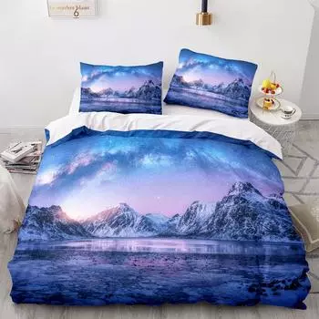 Комплект постельного белья Mountain Aurora Romantic Galaxy Landscape односпальное двуспальное двуспальное двуспальное односпальное покрывало полный размер женское постельное белье EU single(135x200cm)