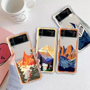 Mountain Peak Lake Vintage Luxury Case For Samsung Galaxy Z Flip 3 4 5G Funda Z Flip3 Clear PC Hard Shockproof Back Phone Coque Samsung Z Flip4 5G