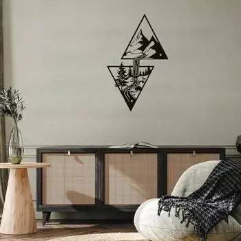 Горное настенное искусство, горный водопад, металлические настенные украшения, домашний декор, металлическое настенное искусство, силуэт из железа, подвесное настенное искусство светло-серый