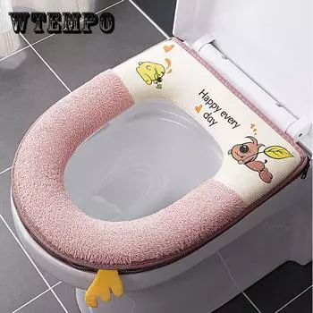 Моющаяся подушка для сиденья унитаза, бытовая, четыре сезона, универсальная, дышащая, на молнии, чехол для сиденья унитаза, милый мультяшный чехол для сиденья унитаза в ванной с ручкой розовый