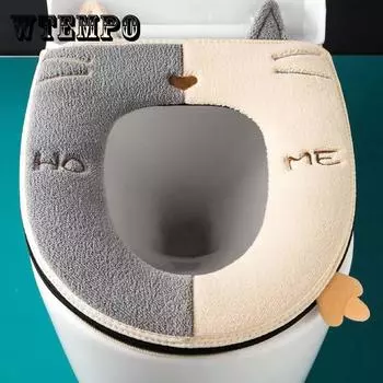 Моющаяся подушка на сиденье унитаза, милые кошачьи уши, мультяшный коврик для унитаза, бытовые подушечки для унитаза, четыре сезона, универсальная дышащая молния, удобный теплый утолщенный чехол на сиденье серый