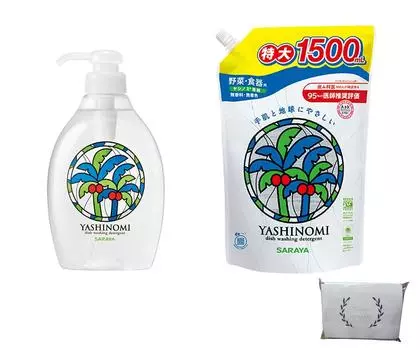 Моющее средство Yashinomi для овощей и 500 мл основное и 1500 мл сменное оригинальное бумажное полотенце 4 листа столовые приборы, блок, набор, (8 листов, сложенных стопкой)