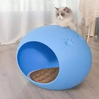 Моющееся универсальное кошачье гнездо с подушкой для четырех сезонов, большое закрытое гнездо для кошек, домик для кошек, вилла, песочница для кошек, гнездо для собак, гнездо для домашних животных в помещении и на улице L синий