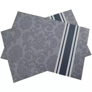 Моющиеся салфетки из ПВХ для обеденного стола, плетение в цветочную полоску, коврик для чашки вина, нескользящий набор салфеток для вечеринок, кухонные аксессуары Set of 4 синий