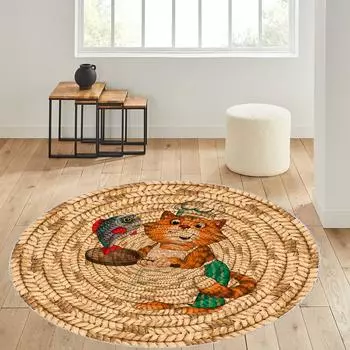 Моющийся джутовый круглый ковер Rovigo Home с цифровой печатью RVG7060-SD333