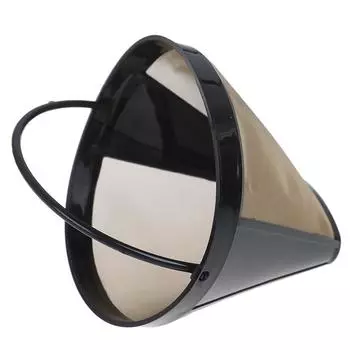 Моющийся фильтр для кофе с золотой ручкой, многоразовый конический фильтр для кофе 1 pcs