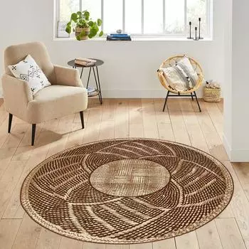 Моющийся кожаный круглый ковер Rovigo Home с цифровой печатью RVG3005