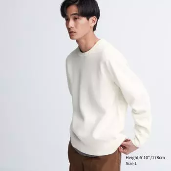 Моющийся свитер UNIQLO в рубчик с круглым вырезом и длинными рукавами Milano