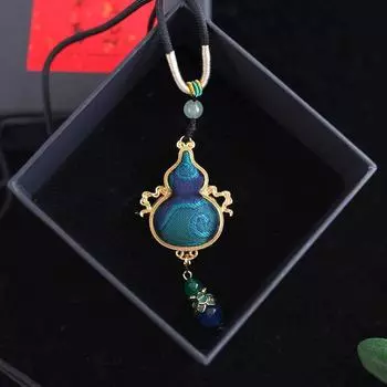 Moutai Series Gourd Pendant Non-Heritage Song Dynasty Brocade Silk Necklace Small Jewelry Easiest for Match Niche Style Fancy Accessories for Women Sparrow Blue