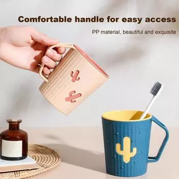 Стакан для ополаскивателя полости рта, легко моющийся, мультяшный кактус, стакан для мытья ванной комнаты с отделением для зубной щетки и ручкой, органайзер для зубных щеток в скандинавском стиле синий