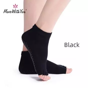 Move as You like Yoga Socks Hollow out Open Finger Five Toe Socks Summer Non-Slip Socks Sports Socks Non-Slip Room Socks Women Black