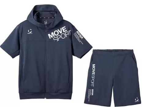 Move Sport Солнцезащитный трикотажный короткий рукав, штаны, комплект из верха и низа, солнцезащитный крем TAIKYU Alphabet NV01xNV01 темно-синий [Move Sports] с капюшоном/половина