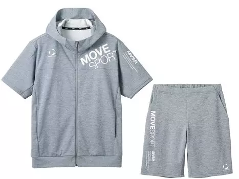 Move Sport Солнцезащитный трикотажный короткий рукав, штаны, комплект из верха и низа, SUNSCREEN TAIKYU Alphabet GY01xGY01 серый [Move Sports] Толстовка с капюшоном/половина