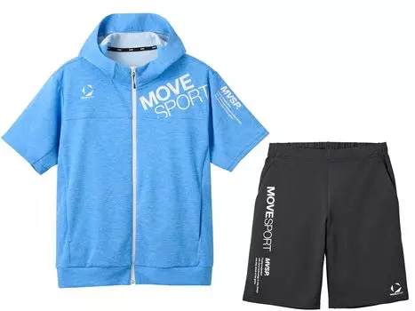 Move Sport Солнцезащитный трикотажный короткий рукав, штаны, комплект верха и низа SUNSCREEN TAIKYU Alphabet BL01xBK01 Синий Меланжевый x Черный [Move Sports] Толстовка с капюшоном/половинка