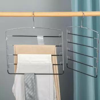 Moveable Multi-Layer Trousers Hanger Hanging Pants Storage Holder 5 Layer Trousers Rack Tie чёрный