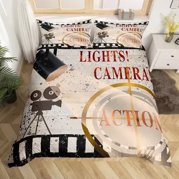 Movie Theme Duvet Cover Cinema Scenes Bedding Set Microfiber Ceremony Po Pography Quilt Cover Single Queen for Boys Girls EU single(135x200cm)