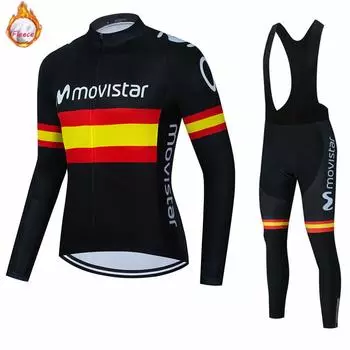 Movistar Team Warm 2024 зимняя термобельё для велоспорта мужской джерси костюм для езды на велосипеде на открытом воздухе одежда для горного велосипеда комбинезон штаны комплект S