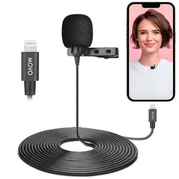 Movo iLav Digital Lavalier Omnidirectional Microphone with MFi Certified Lightning Adapter Compatible with iOS Devices Lapel Interview Lavalier Mic