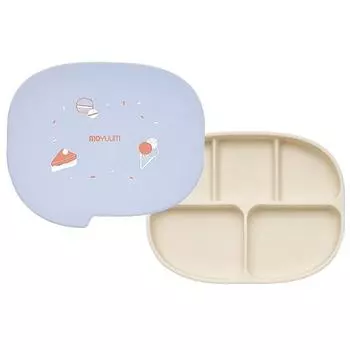 Moyum Baby Silicone Сверхпрочная присоска с 5 отверстиями + набор крышек для закусок, десерт, тарелка для еды + крышка, 1 комплект, популярные корейские предметы для родителей