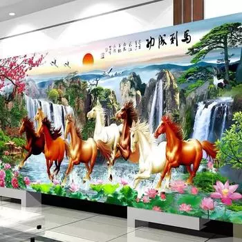 Мозаичное искусство Новая алмазная живопись Полная алмазная гостиная для успеха Вышивка крестом Восемь точек Алмазная 5D вышивка каменной кладки Пейзажная живопись Сделай сам 100-50CM белый