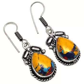 Мозаика из яшмы, драгоценный камень, подарок ручной работы для нее, серебряные серьги 1,5 дюйма