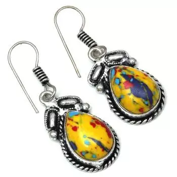 Мозаика из яшмы, драгоценный камень, подарок ручной работы для нее, серебряные серьги 1,5 дюйма