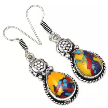 Мозаика из яшмы, драгоценный камень, подарок ручной работы для нее, серебряные серьги 1,5 дюйма