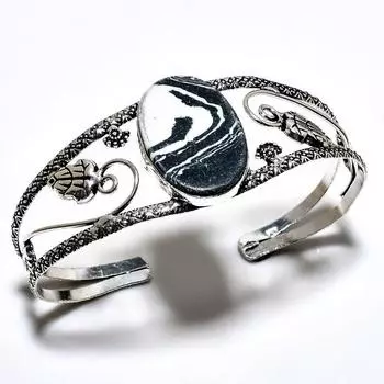 Мозаика Яшма Драгоценный камень 925 Посеребренная ювелирная манжета ручной работы Браслет