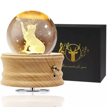 Mozalida Music Box Perfect as a Birthday Christmas Snow Globe Day Moon or for Features Ambient Bedside LED USB Projection Stylish Wooden Handmade