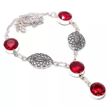 Mozambique Garnet Gemstone 925 Sterling Silver Jewelry Necklace 18 s5b55 красный