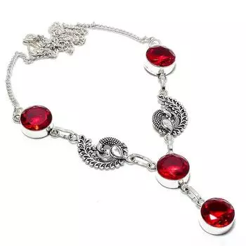 Ювелирные изделия из серебра 925 пробы с мозамбикским гранатом, 18 дюймов, A8o65 красный