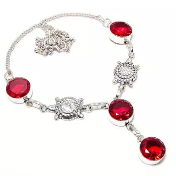 Mozambique Garnet Gemstone 925 Sterling Silver Jewelry Necklace 18 V8b44 красный