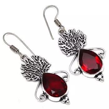 Mozambique Garnet Gemstone Gift For Her Silver Jewelry Earrings 1.75