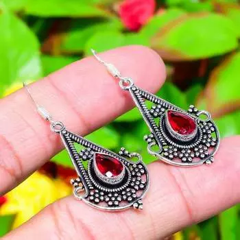 Mozambique Garnet Gemstone Handmade 925 Sterling Silver Gift Earring 1.97 n7u39