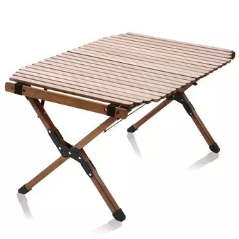Mozambique Outdoor Table Roll Table Wood Table Camping Foldable Height Adjustable (Brown)