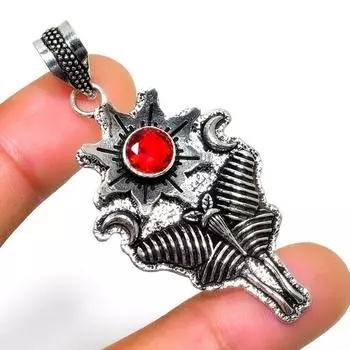 Мозамбикский гранат, драгоценный камень 925, посеребренная подвеска ручной работы, 2,08 дюйма 2.08 красный