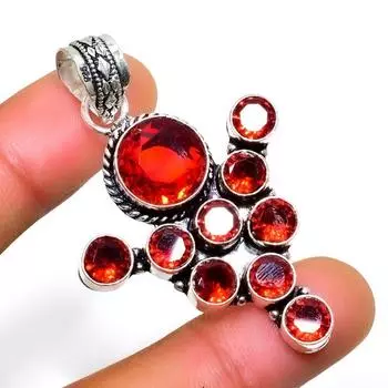 Мозамбикский гранат, драгоценный камень 925, посеребренная подвеска ручной работы, 2,08 дюйма 2.08 красный