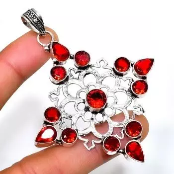 Мозамбикский гранат, драгоценный камень 925, посеребренная подвеска ручной работы, 3,03 дюйма 3.03 красный