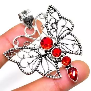 Мозамбикский гранат, драгоценный камень 925, посеребренная подвеска ручной работы, 2,08 дюйма 2.08 красный