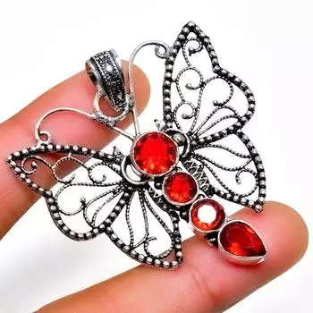 Мозамбикский гранат, драгоценный камень 925, посеребренная подвеска ручной работы, 2,08 дюйма 2.08 красный