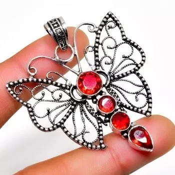 Мозамбикский гранат, драгоценный камень 925, посеребренная подвеска ручной работы, 2,08 дюйма 2.08 красный