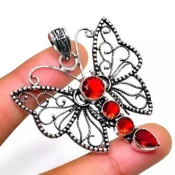 Мозамбикский гранат, драгоценный камень 925, посеребренная подвеска ручной работы, 2,08 дюйма 2.08 красный