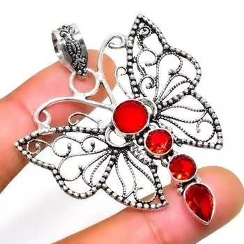 Мозамбикский гранат, драгоценный камень 925, посеребренная подвеска ручной работы, 2,27 дюйма 2.27 красный