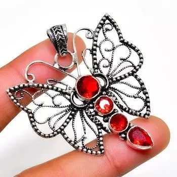 Мозамбикский гранат, драгоценный камень 925, посеребренная подвеска ручной работы, 2,08 дюйма 2.08 красный