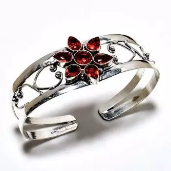 Мозамбикский гранат, драгоценный камень 925 пробы, посеребренный ювелирный браслет ручной работы, браслет-манжета