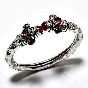 Мозамбикский гранат, драгоценный камень 925 пробы, посеребренный ювелирный браслет ручной работы, браслет-манжета