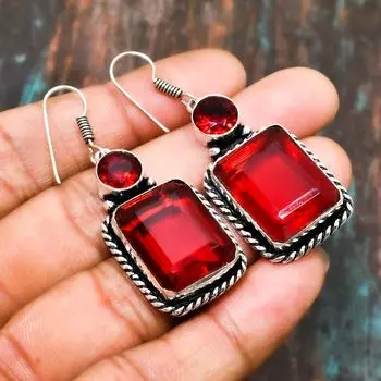 Мозамбикский гранат, драгоценный камень, стерлинговое серебро 925 пробы, замечательные ювелирные серьги ручной работы 2.00 Inches красный