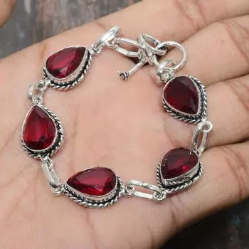 Мозамбикский гранат, драгоценный камень, твердый браслет из стерлингового серебра 925 пробы, удивительный браслет ручной работы 7-8 Inches красный